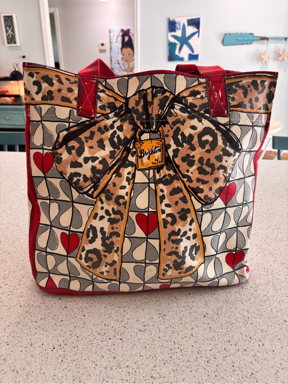 Brighton Red & Cream Leopard Bow Print Tote